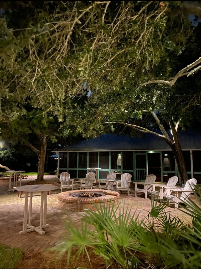 Cozy outdoor fire pit at night